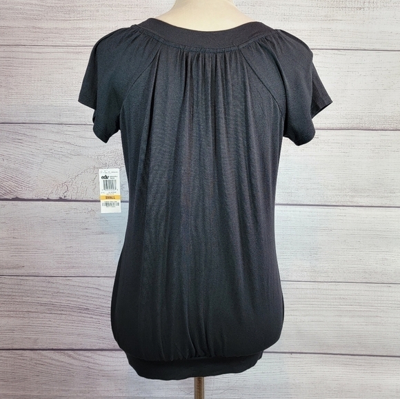 Jm Collection Solid Short Sleeve Top Black Size Small - Picture 3 of 7
